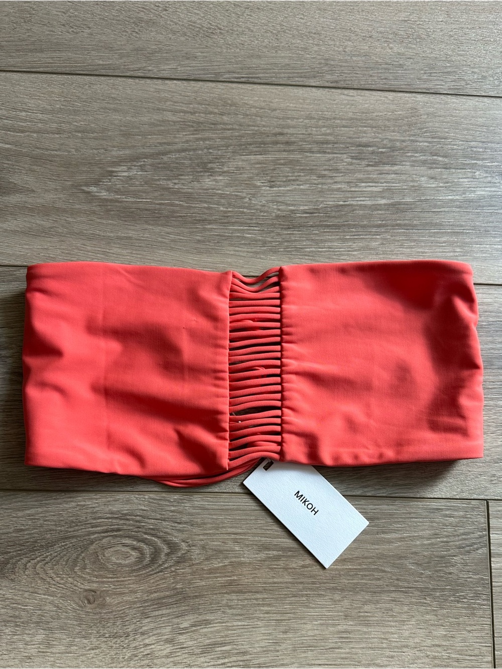 Mikoh Coral-Red Ruched Bandeau Swim Top